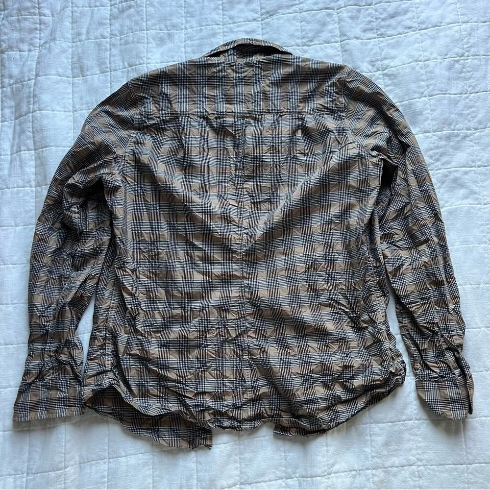 Frank & Eileen Brown Plaid Crinkle Button Down Shirt - Picture 3 of 7